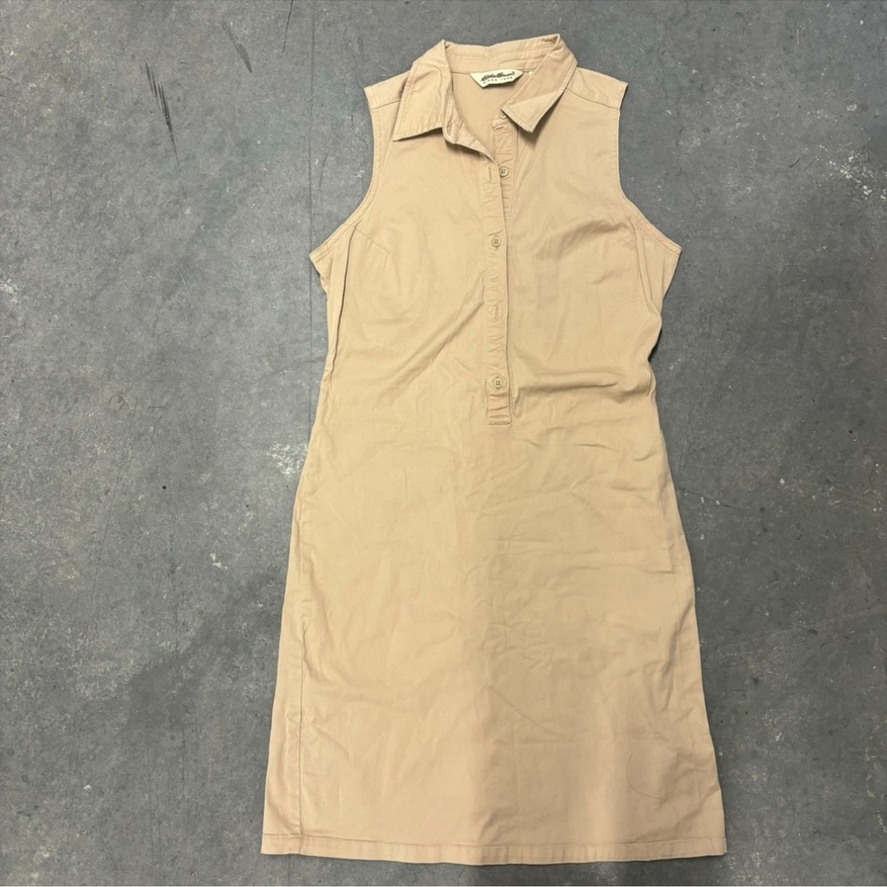 Y2K Eddie Bauer Sleeveless Collared Khaki Semi Button Down Polo Dress